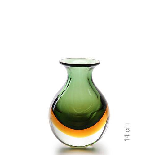 Tamanhos, Medidas e Dimensões do produto Vaso Mini Nº 3 Bicolor Verde com Âmbar - Murano - Cristais Cadoro
