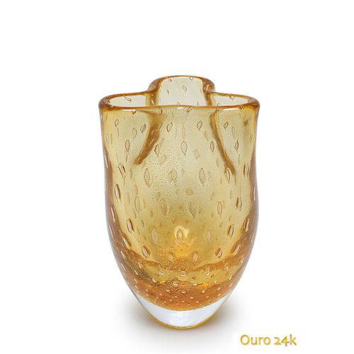 Tamanhos, Medidas e Dimensões do produto Vaso Trevo Nº 2 Mini Tela Âmbar com Ouro - Murano - Cristais Cadoro