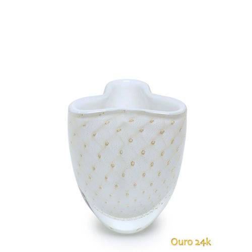 Tamanhos, Medidas e Dimensões do produto Vaso Trevo Nº 3 Mini Tela Branco com Ouro - Murano - Cristais Cadoro