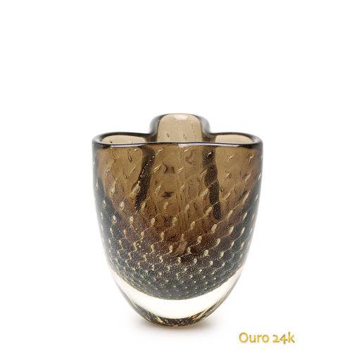 Tamanhos, Medidas e Dimensões do produto Vaso Trevo Nº 3 Mini Tela Fumê com Ouro - Murano - Cristais Cadoro