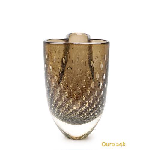 Tamanhos, Medidas e Dimensões do produto Vaso Trevo Nº 2 Mini Tela Fumê com Ouro - Murano - Cristais Cadoro