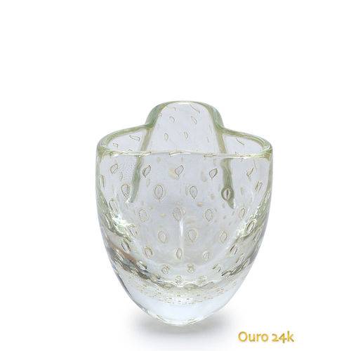 Tamanhos, Medidas e Dimensões do produto Vaso Trevo Nº 3 Mini Tela Transparente com Ouro - Murano - Cristais Cadoro