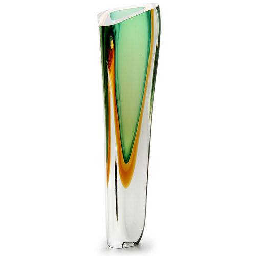 Tamanhos, Medidas e Dimensões do produto Vaso Triangular Nº 1 Bicolor Verde com Âmbar - Murano - Cristais Cadoro