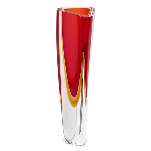 Tamanhos, Medidas e Dimensões do produto Vaso Triangular Nº 1 Bicolor Vermelho com Âmbar - Murano - Cristais Cadoro