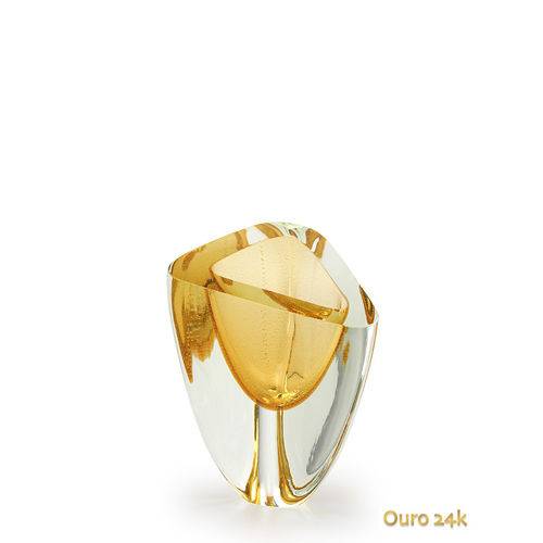 Tamanhos, Medidas e Dimensões do produto Vaso Triangular Nº 4 Âmbar com Ouro - Murano - Cristais Cadoro