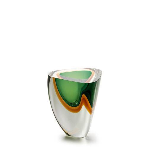 Tamanhos, Medidas e Dimensões do produto Vaso Triangular Nº 4 Bicolor Verde com Âmbar - Murano - Cristais Cadoro