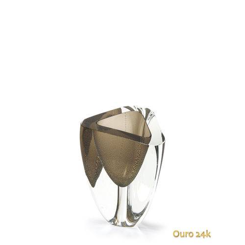 Tamanhos, Medidas e Dimensões do produto Vaso Triangular Nº 4 Fumê com Ouro - Murano - Cristais Cadoro