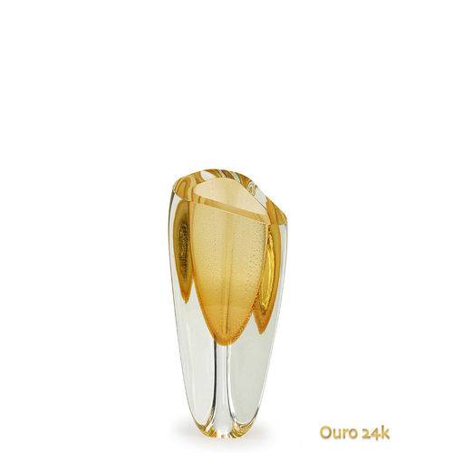 Tamanhos, Medidas e Dimensões do produto Vaso Triangular Nº 3 Âmbar com Ouro - Murano - Cristais Cadoro