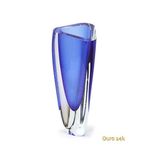 Tamanhos, Medidas e Dimensões do produto Vaso Triangular Nº 2 Azul com Ouro - Murano - Cristais Cadoro