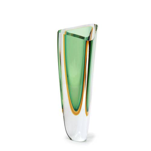 Tamanhos, Medidas e Dimensões do produto Vaso Triangular Nº 2 Bicolor Verde com Âmbar - Murano - Cristais Cadoro