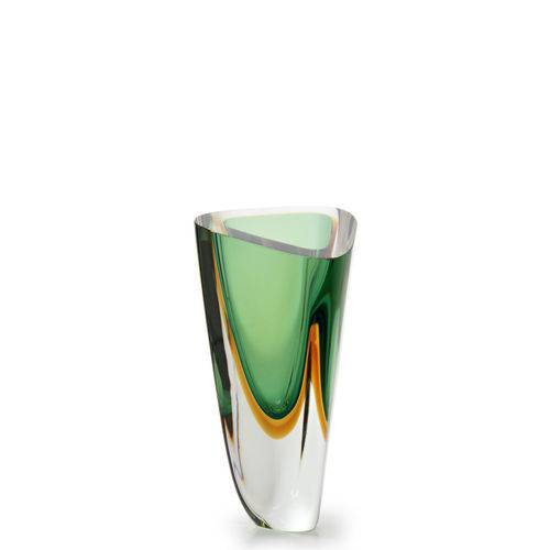 Tamanhos, Medidas e Dimensões do produto Vaso Triangular Nº 3 Bicolor Verde com Âmbar - Murano - Cristais Cadoro