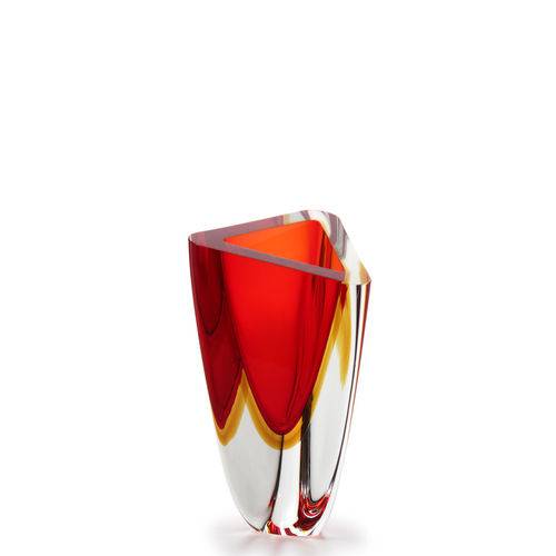 Tamanhos, Medidas e Dimensões do produto Vaso Triangular Nº 3 Bicolor Vermelho com Âmbar - Murano - Cristais Cadoro