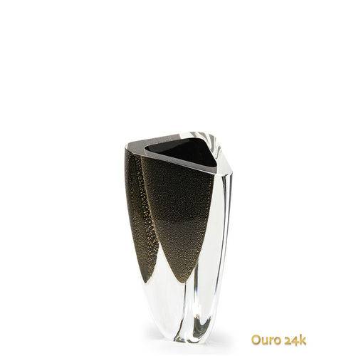 Tamanhos, Medidas e Dimensões do produto Vaso Triangular Nº 3 Preto com Ouro - Murano - Cristais Cadoro