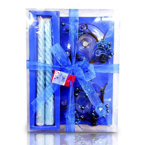 Tamanhos, Medidas e Dimensões do produto Vela Decorativa Dupla com Base de Vidro Decorada Azul