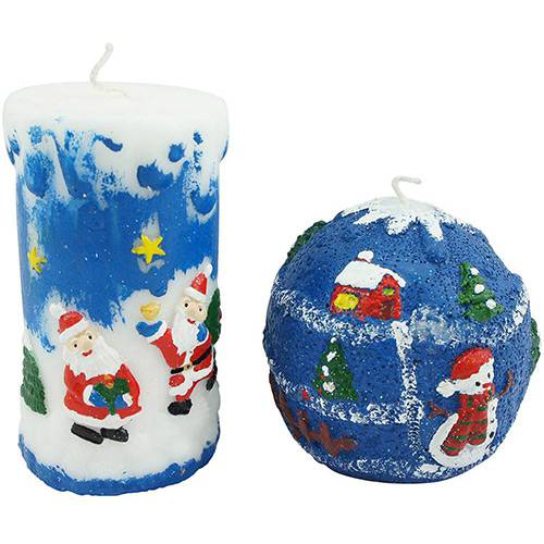 Tamanhos, Medidas e Dimensões do produto Velas de Natal Christmas Traditions 14,5cm e 9cm 2 Peças - Azul