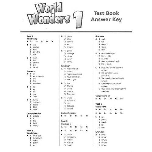 Tamanhos, Medidas e Dimensões do produto World Wonders 1 - Test Book Answer Key
