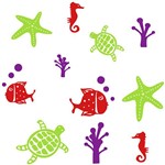Adesivo de Parede Infantil com Peixes e Conchas Aquário Stixx Adesivos Criativos Verde/Roxo/Vermelho (45,6x38,6cm)