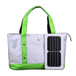 Bolsa Solar - Modelo Praia Cor Branca com Alça Verde - Modelo 3 em 1: Bolsa, Placa Solar e Bateria