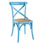 Cadeira Cross - Katrina - Vintage - Madeira e Ratan - Azul