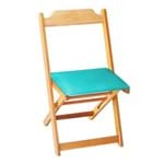 Cadeira Dobrável Madeira Maciça Natural com Estofado - Azul