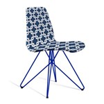 Cadeira Estofada Eames com Pés de Aço - Azul/branco