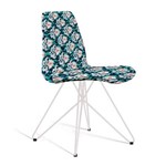 Cadeira Estofada Eames com Pés de Aço Branco - Azul/verde