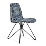 Cadeira Estofada Eames com Pés de Aço Preto - Azul/branco