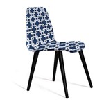 Cadeira Estofada Eames em Suede com Pés Palito - Azul/branco