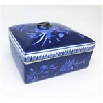 Caixa Decorativa de Cerâmica Azul e Branca, 20 X 12cm