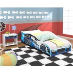 Cama Infantil Carro Drift Solteiro com Criado Mudo - Azul / Branco - Rpm Móveis