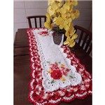 Caminho de Mesa de Crochê Retangular Rendado Cor Branco e Vermelho com Flores CM500