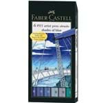 Canetas Pitt Brush Ponta Pincel Faber-Castell - Estojo com 6 Tons Celestes - Ref 167164