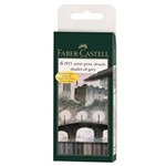Canetas Pitt Brush Ponta Pincel Faber-Castell - Estojo com 6 Tons de Cinza - Ref 167104