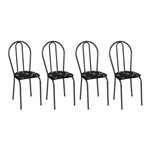 Conjunto 4 Cadeiras Hécate Cromo Preto e Preto Flor