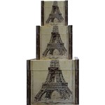 Conjunto 3 Baús Paris Torre Eiffel Madeira Bege/Preto - Oldway