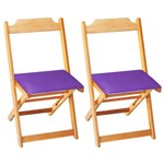 Conjunto 4 Cadeiras Dobrável Madeira Maciça Preta com Estofado - Roxo