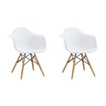 Conjunto com 2 Cadeiras Eames Eiffel com Braço Branco Base Madeira