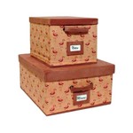 Conjunto Super Luxo Caixas de Tecido com Identificador e Alças - Flamingos Linho