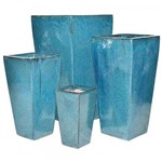 Conjunto Vasos Cerâmica Vietnamita Retangular Azul