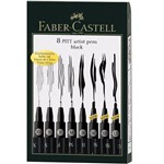 Estojo de Canetas Pitt Faber Castell Preta com 8 Tipos de Pontas - Ref 167137