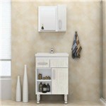 Gabinete para Banheiro com Pés Espelheira e Tampo Belizze Bari Especial 60cm Branco/Linho