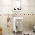 Gabinete para Banheiro com Pés Espelheira e Tampo Belizze Ferrara 44cm Branco/Carvalho