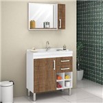 Gabinete para Banheiro com Pés Espelheira e Tampo Belizze Modena 80Cm Branco/Rústico