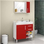 Gabinete para Banheiro com Pés Espelheira e Tampo Belizze Modena 80cm Carvalho/Vermelho