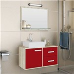 Gabinete para Banheiro Suspenso com Espelheira e Cuba Belizze Ideal 80cm Carvalho/Vermelho