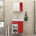 Gabinete para Banheiro Suspenso com Espelheira e Tampo Belizze Bari Especial 60cm Branco/Vermelho Br