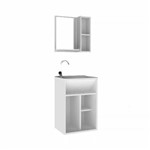 Gabinete para Banheiro Suspenso com Espelheira e Tampo Belizze Gênova Especial 44cm Branco/Linho
