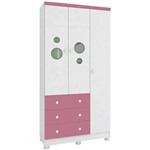Guarda-Roupa Infantil 3 Portas Bolinha Móveis Peroba Branco/Rosa