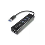 Hub USB 3.0 com 3 Portas + Adaptador de Rede Ethernet Gigabit Rj-45 - Exbom -UHL-300
