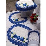 Jogo de Banheiro Maravilha Cor Cru e Azul com Flores JB104